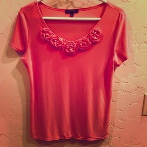 Easy Care Wrinkle Free Coral Colored Top w/Roses